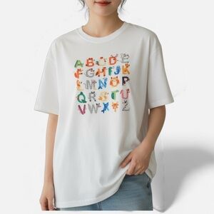 Alphabet Print White T Shirt